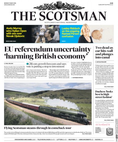 The Scotsman (UK) Newspaper Front Page for 16 May 2016