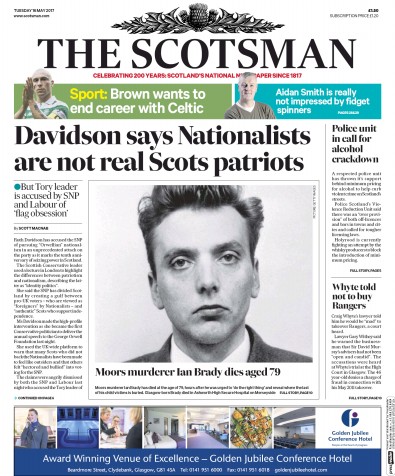 The Scotsman Newspaper Front Page for 16 May 2017