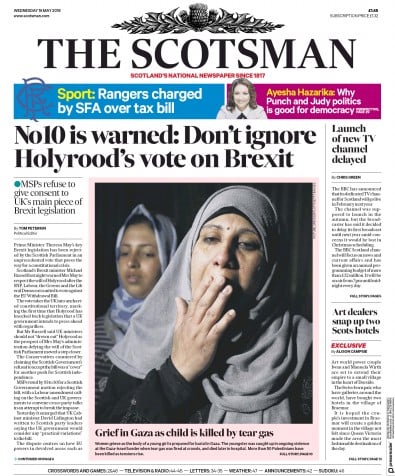 The Scotsman Newspaper Front Page for 16 May 2018