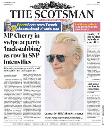 The Scotsman Newspaper Front Page for 16 May 2019