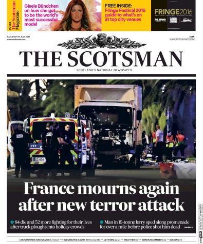 The Scotsman Newspaper Front Page for 16 July 2016