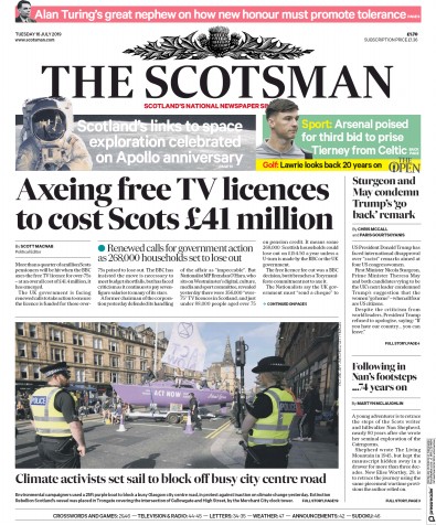 The Scotsman Newspaper Front Page for 16 July 2019
