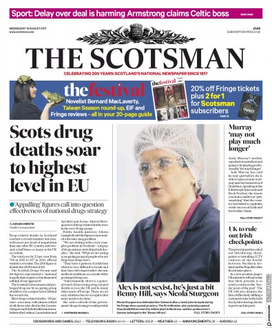 The Scotsman Newspaper Front Page for 16 August 2017