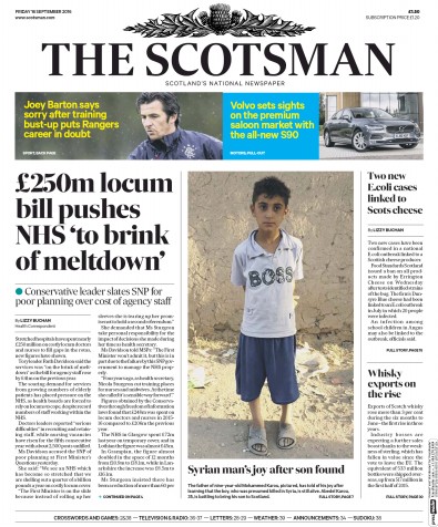 The Scotsman (UK) Newspaper Front Page for 16 September 2016