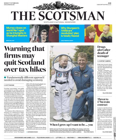 The Scotsman Newspaper Front Page for 17 October 2016