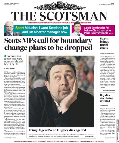 The Scotsman Newspaper Front Page for 17 October 2017