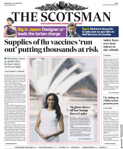 The Scotsman Newspaper Front Page for 17 October 2018