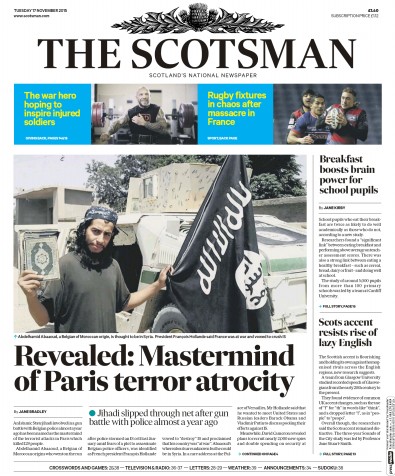 The Scotsman Newspaper Front Page for 17 November 2015