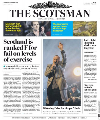 The Scotsman (UK) Newspaper Front Page for 17 November 2016