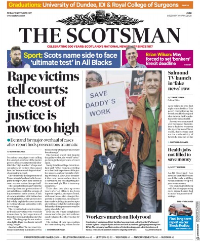 The Scotsman Newspaper Front Page for 17 November 2017