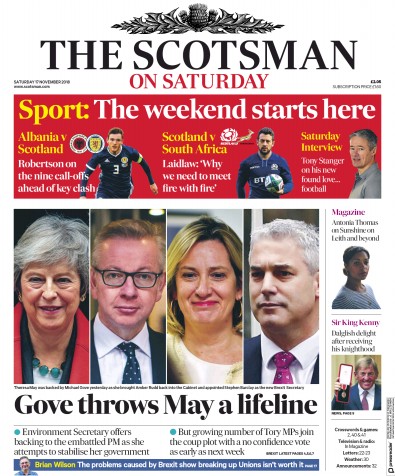 The Scotsman Newspaper Front Page for 17 November 2018
