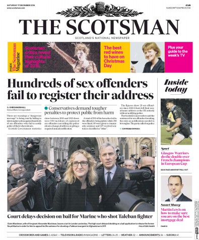 The Scotsman Newspaper Front Page for 17 December 2016