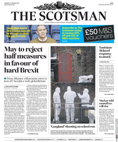 The Scotsman Newspaper Front Page for 17 January 2017