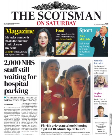 The Scotsman Newspaper Front Page for 17 February 2018