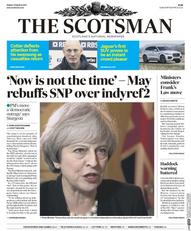 The Scotsman Newspaper Front Page for 17 March 2017
