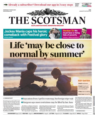 The Scotsman (UK) Newspaper Front Page for 17 March 2021