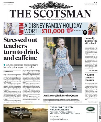The Scotsman Newspaper Front Page for 17 April 2017