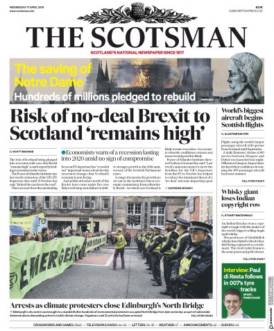 The Scotsman Newspaper Front Page for 17 April 2019