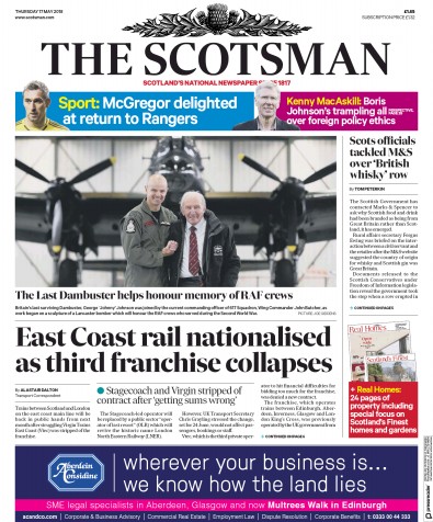 The Scotsman Newspaper Front Page for 17 May 2018