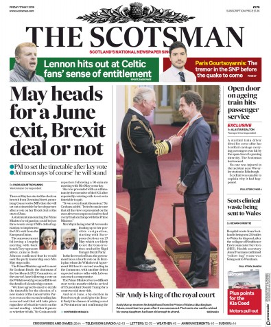 The Scotsman Newspaper Front Page for 17 May 2019