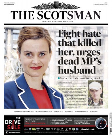 The Scotsman Newspaper Front Page for 17 June 2016
