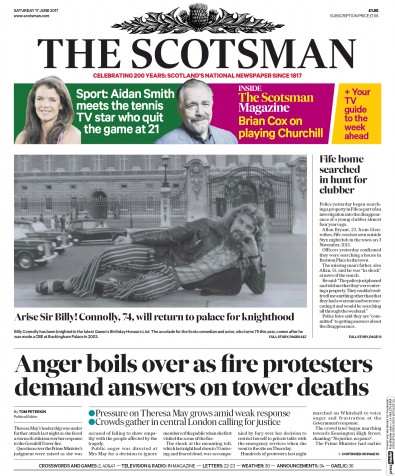 The Scotsman Newspaper Front Page for 17 June 2017
