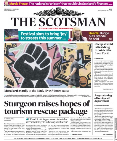 The Scotsman Newspaper Front Page for 17 June 2020