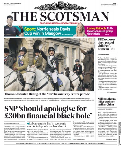 The Scotsman Newspaper Front Page for 17 September 2018