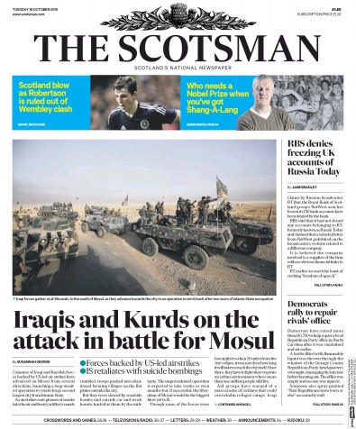 The Scotsman Newspaper Front Page for 18 October 2016