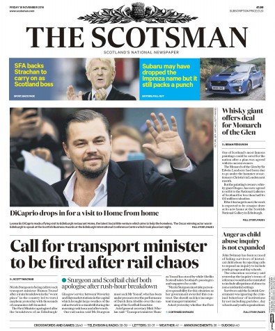 The Scotsman Newspaper Front Page for 18 November 2016