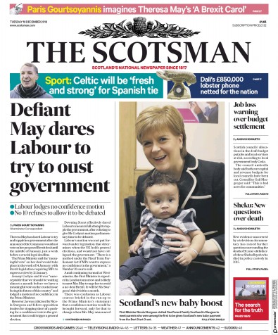 The Scotsman Newspaper Front Page for 18 December 2018