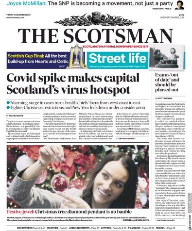 The Scotsman Newspaper Front Page for 18 December 2020