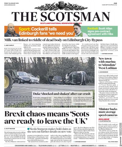 The Scotsman (UK) Newspaper Front Page for 18 January 2019