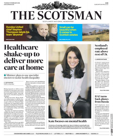 The Scotsman Newspaper Front Page for 18 February 2016