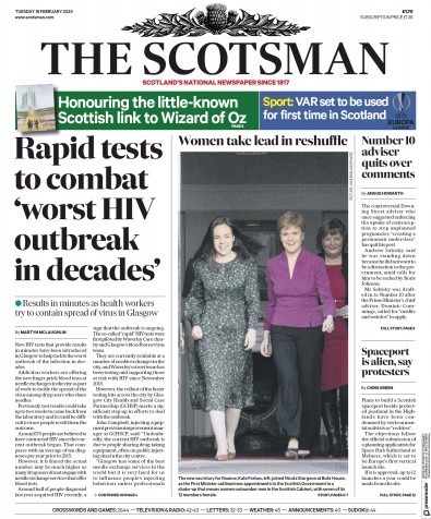 The Scotsman Newspaper Front Page for 18 February 2020