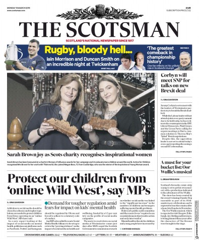 The Scotsman (UK) Newspaper Front Page for 18 March 2019