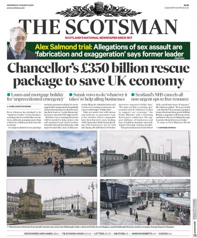 The Scotsman (UK) Newspaper Front Page for 18 March 2020
