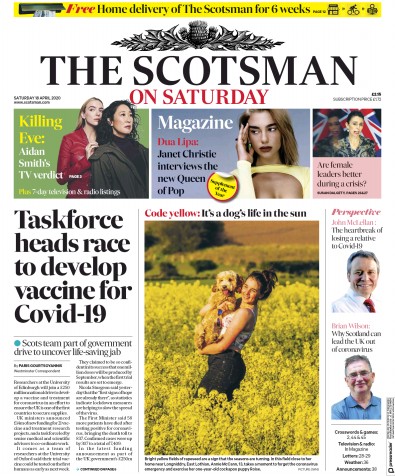 The Scotsman Newspaper Front Page for 18 April 2020