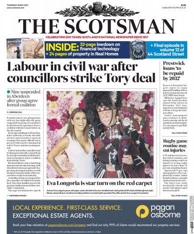 The Scotsman Newspaper Front Page for 18 May 2017