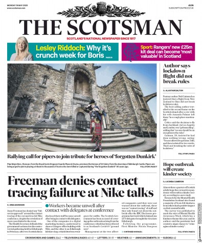 The Scotsman Newspaper Front Page for 18 May 2020