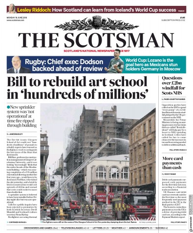 The Scotsman Newspaper Front Page for 18 June 2018