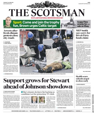 The Scotsman Newspaper Front Page for 18 June 2019