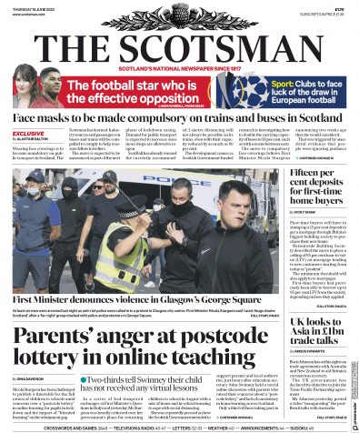 The Scotsman Newspaper Front Page for 18 June 2020