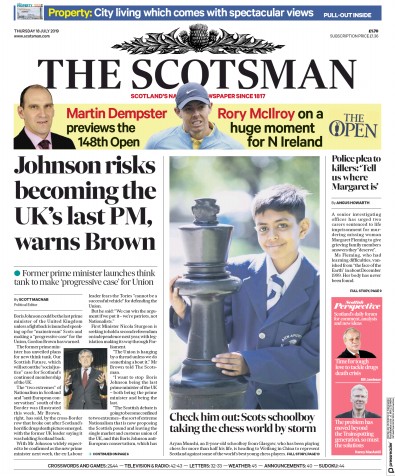 The Scotsman Newspaper Front Page for 18 July 2019