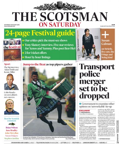 The Scotsman Newspaper Front Page for 18 August 2018