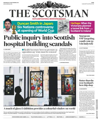 The Scotsman Newspaper Front Page for 18 September 2019