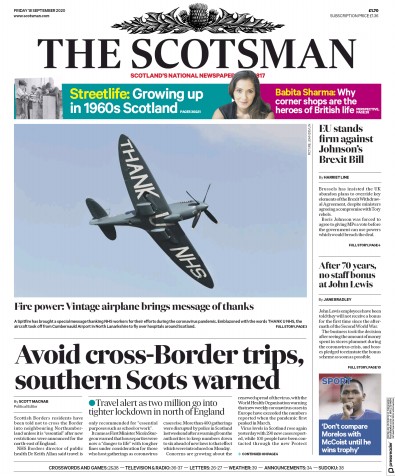 The Scotsman Newspaper Front Page for 18 September 2020