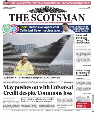 The Scotsman Newspaper Front Page for 19 October 2017