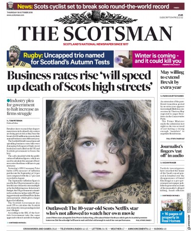 The Scotsman (UK) Newspaper Front Page for 19 October 2018