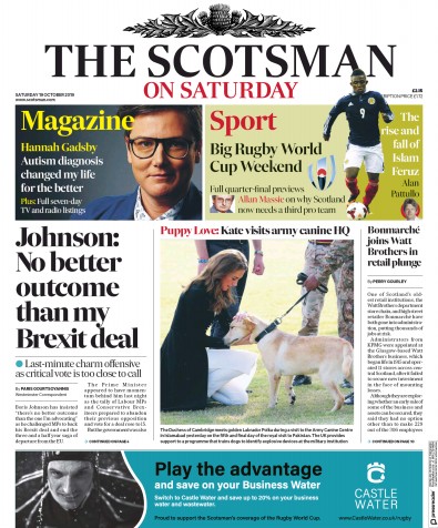 The Scotsman Newspaper Front Page for 19 October 2019